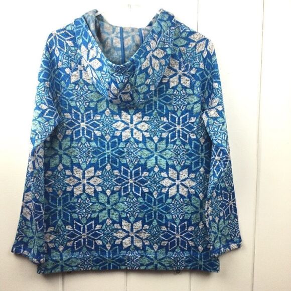 Talbots Snowflake Pullover Blue Snowflake Fleece Hoodie, Size Small - Picture 8 of 10